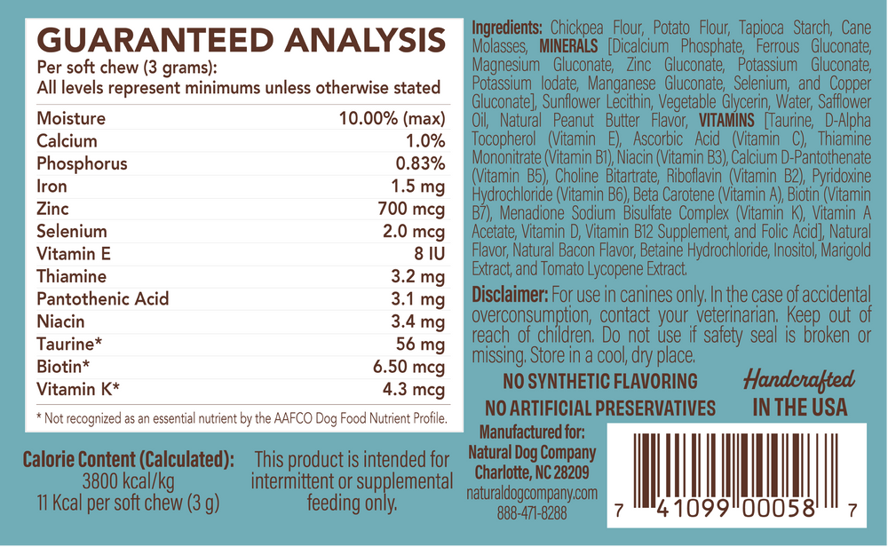Мультивитаминный комплекс Multivitamin Natural Dog Company 90шт в банке